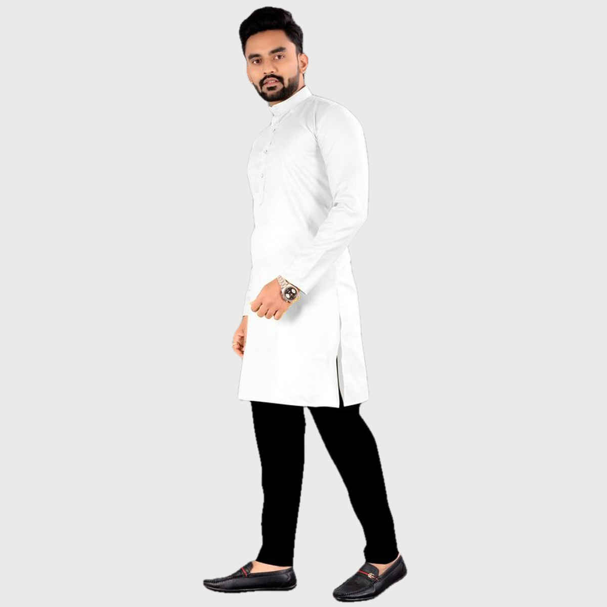 Freluro Men Solid Cotton Blend Straight Kurta | White | M