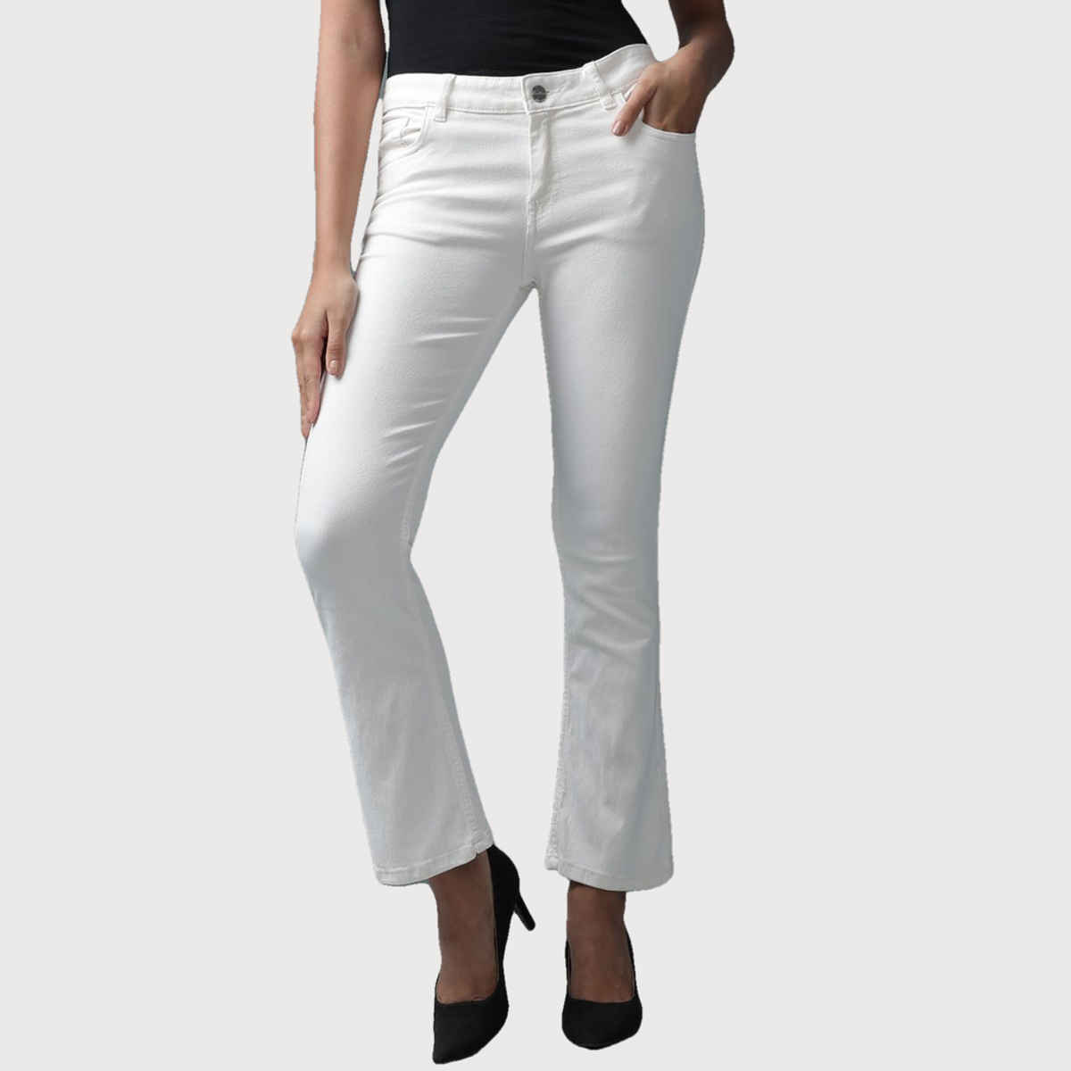 Freehand Women's Bleached Bootcut Denim Jeans | White - 28