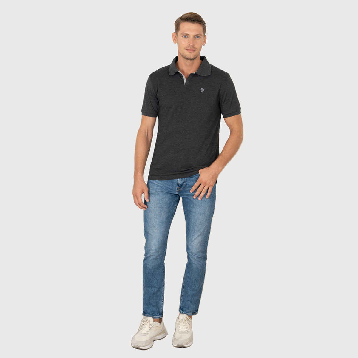 Lux Cozi Men's Solid Cotton Polo T-shirt | Black Melange - S
