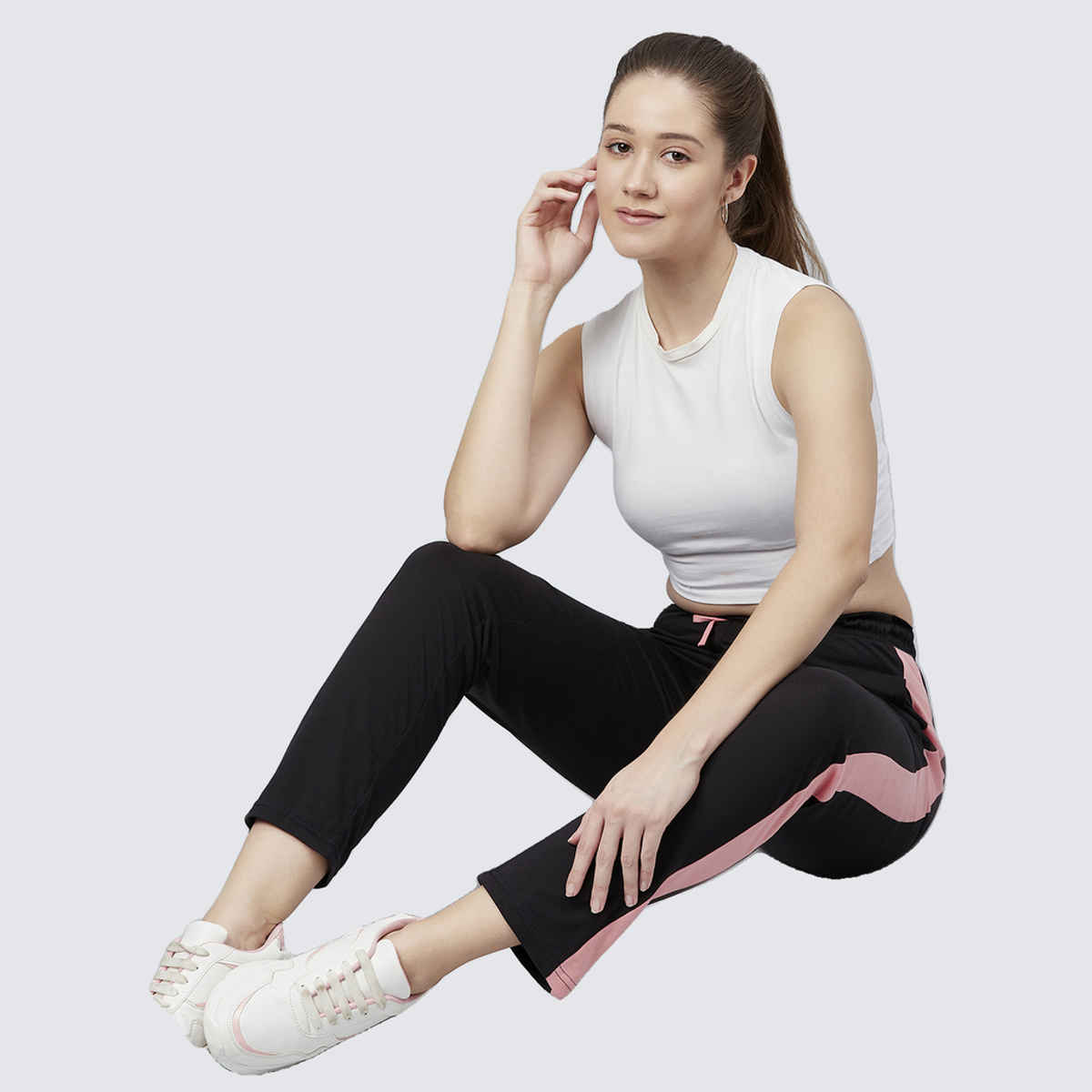 Blinkin Women's Cotton Color Block Pyjamas & Track Pants with Side Pockets | Black - 2XL