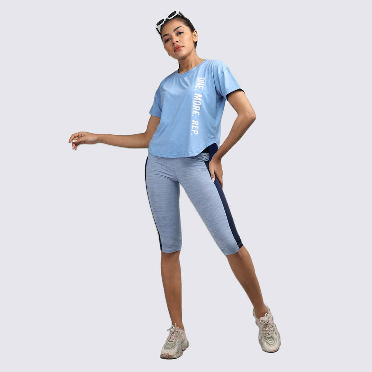 Chkokko Women's Round Neck Dry Fit Gym Sports Printed T-shirt | Self Blue - L