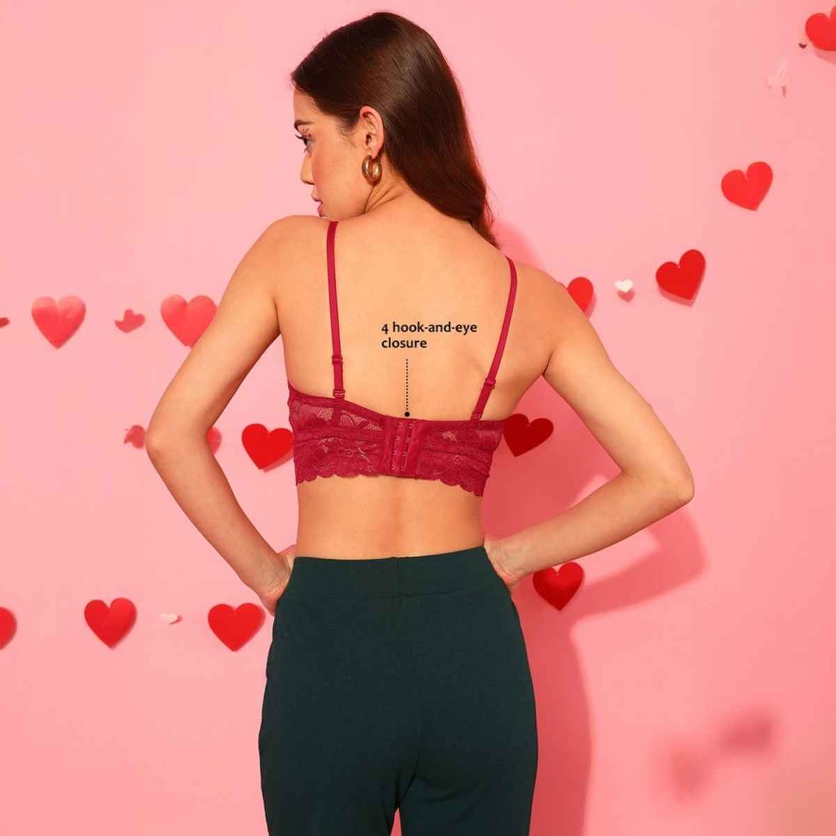 Clovia Women Padded Underwired Full Coverage Multiway Longline Bralette - Lace | Red | 34B