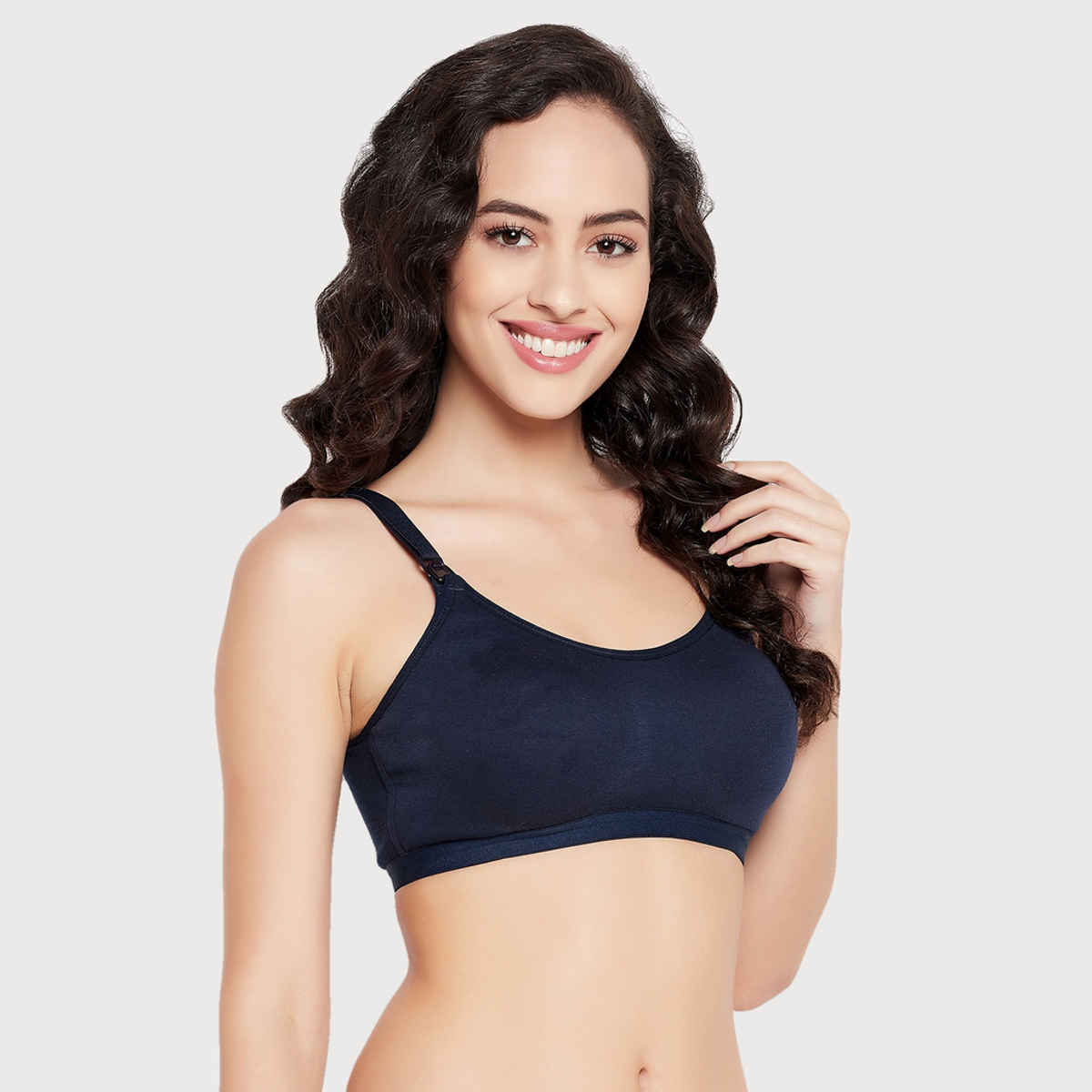 Clovia Women Lightly Padded Non-Wired Full Figure Feeding Bra - Cotton Rich | Blue | 42C