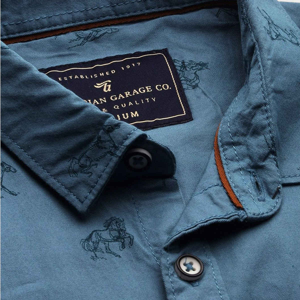 The Indian Garage Co Men's Slim Fit Graphic Casual Shirt | Teal - S