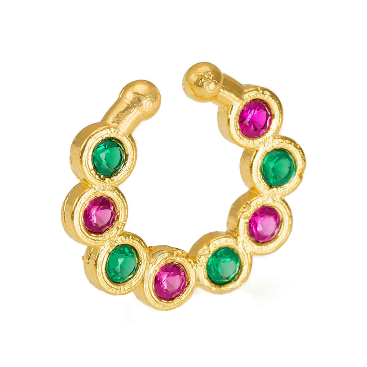 Aadita American Diamond Nose Pin with Ruby - Silver Plated CZ Nath for Women (Pierced & Clip-On)