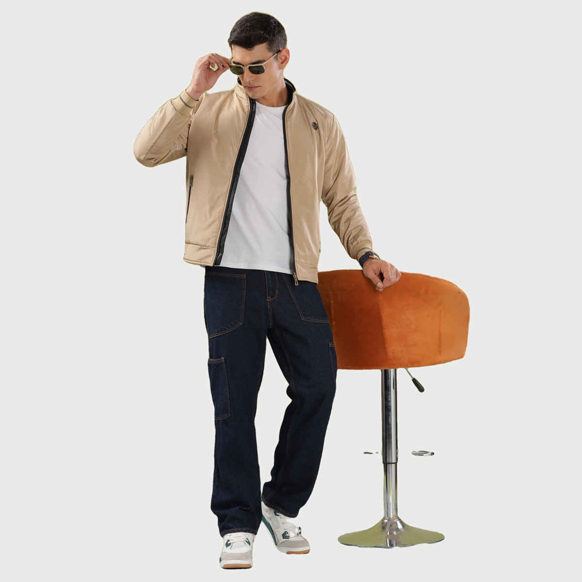 Dollar Jacket For Men - Casual Zipper Bomber For Winter | Mamwj 901 | Beige | M