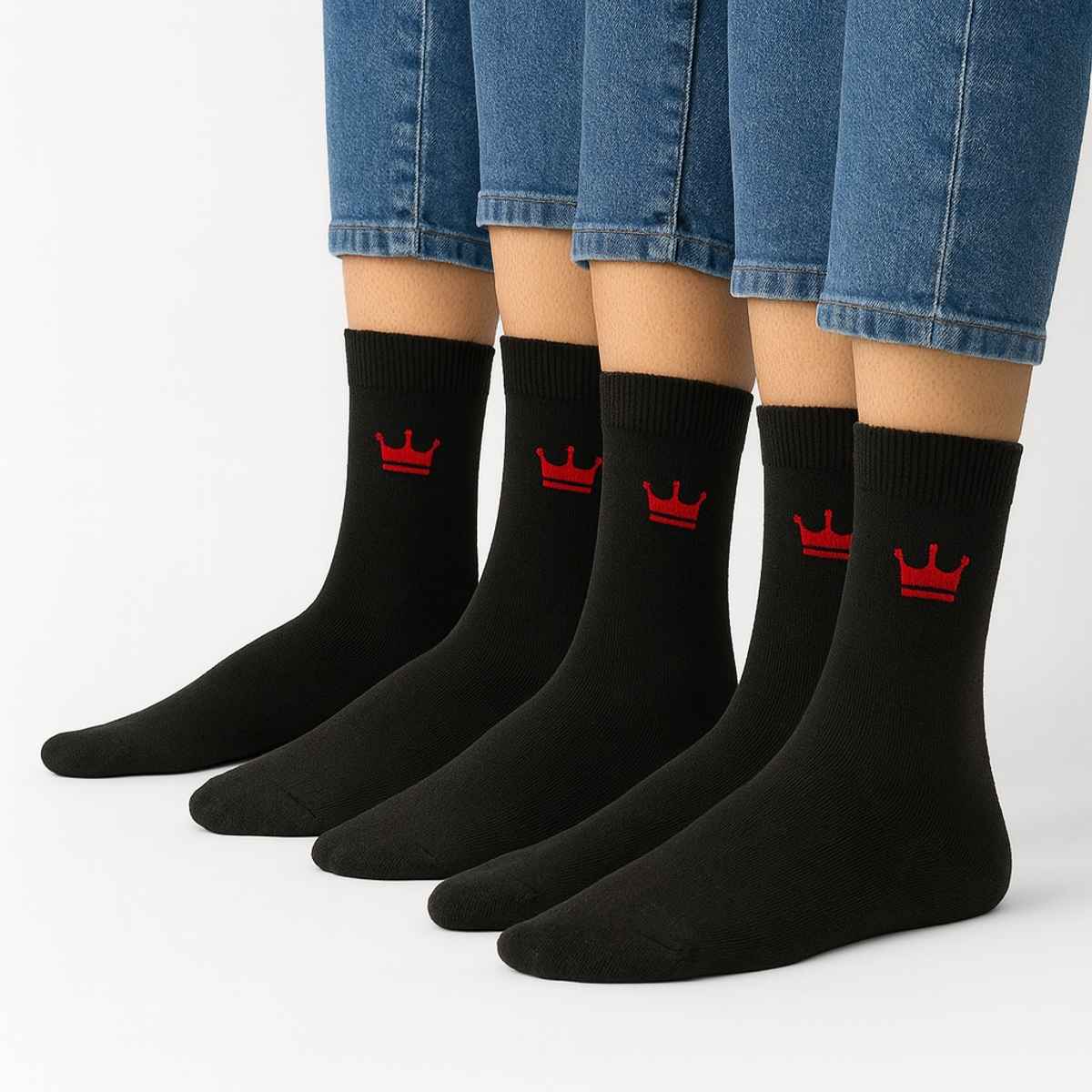 Royal Mart Unisex Solid Cotton Blend Calf Length Socks | Black - Free Size