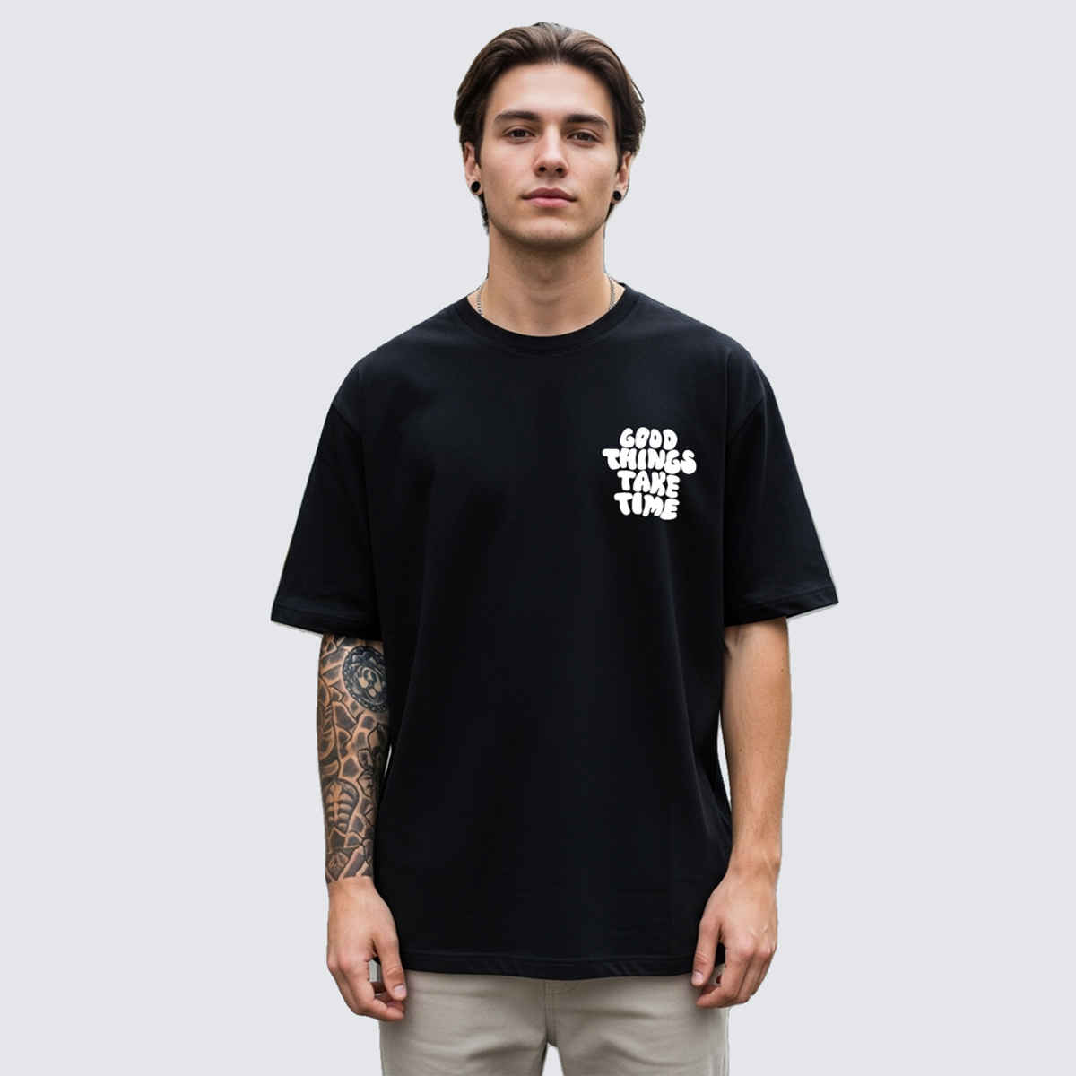 BENNY BROOKS Men's Round Neck half sleeve Oversized T-shirt |AA(ARN)BLACK62 | Black - XL