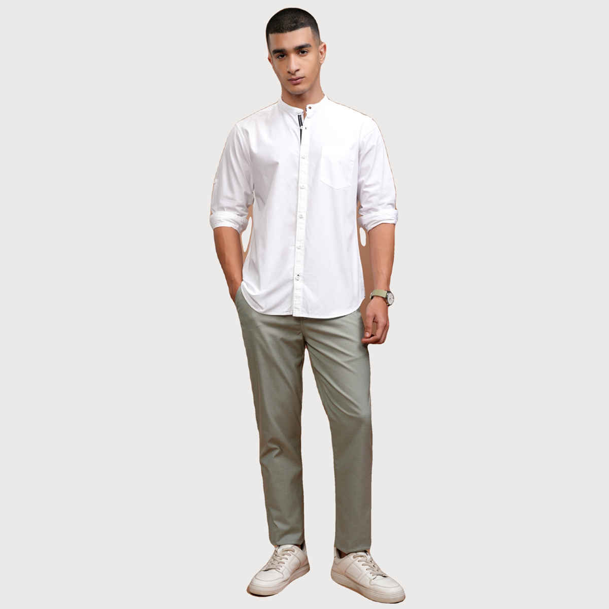 Highlander Men Solid Slim Fit Casual Shirt | White | XL
