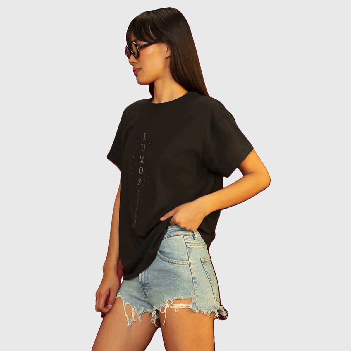 Bewakoof Harry Potter Merchandise Women's Lumos Graphic Printed Boyfriend T-shirt | Black - XL