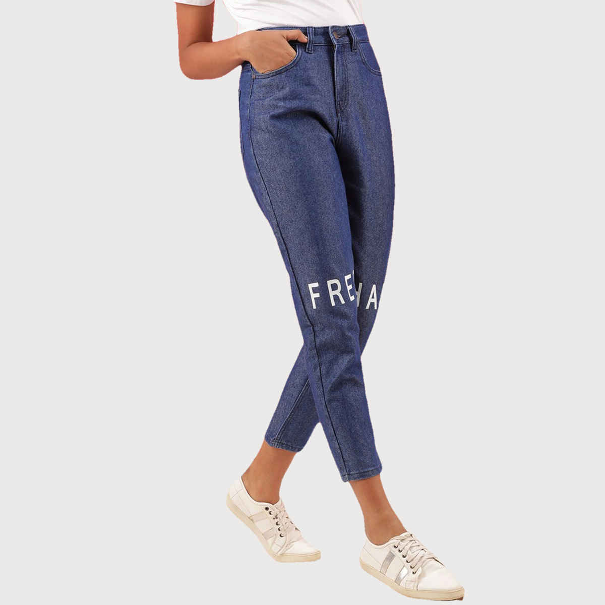 Freehand Women's Mid-Rise Knee Slash Mom Fit Jeans | Blue - 30