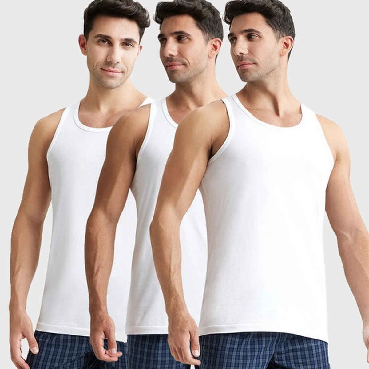 Jockey 8820 Men's Super Combed Cotton Round Neck Vest|Extended Length|Easy Tuck|PO3 | White-S