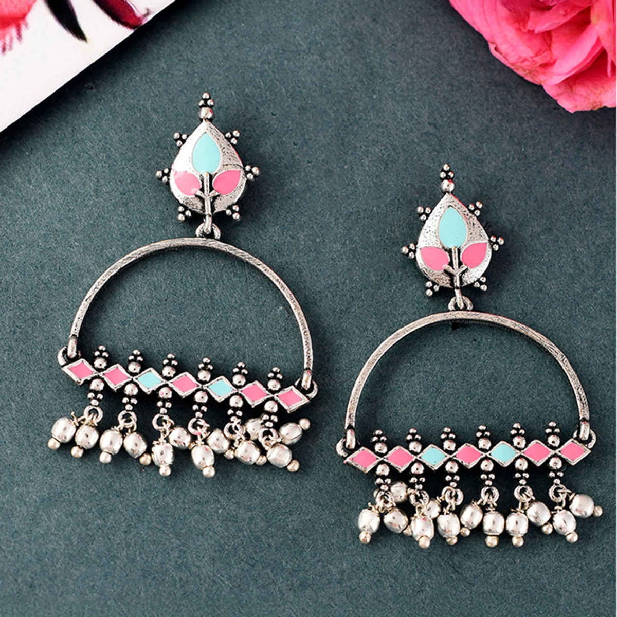 Voylla Bagh E Fiza Enamel Embellished Brass Earrings
