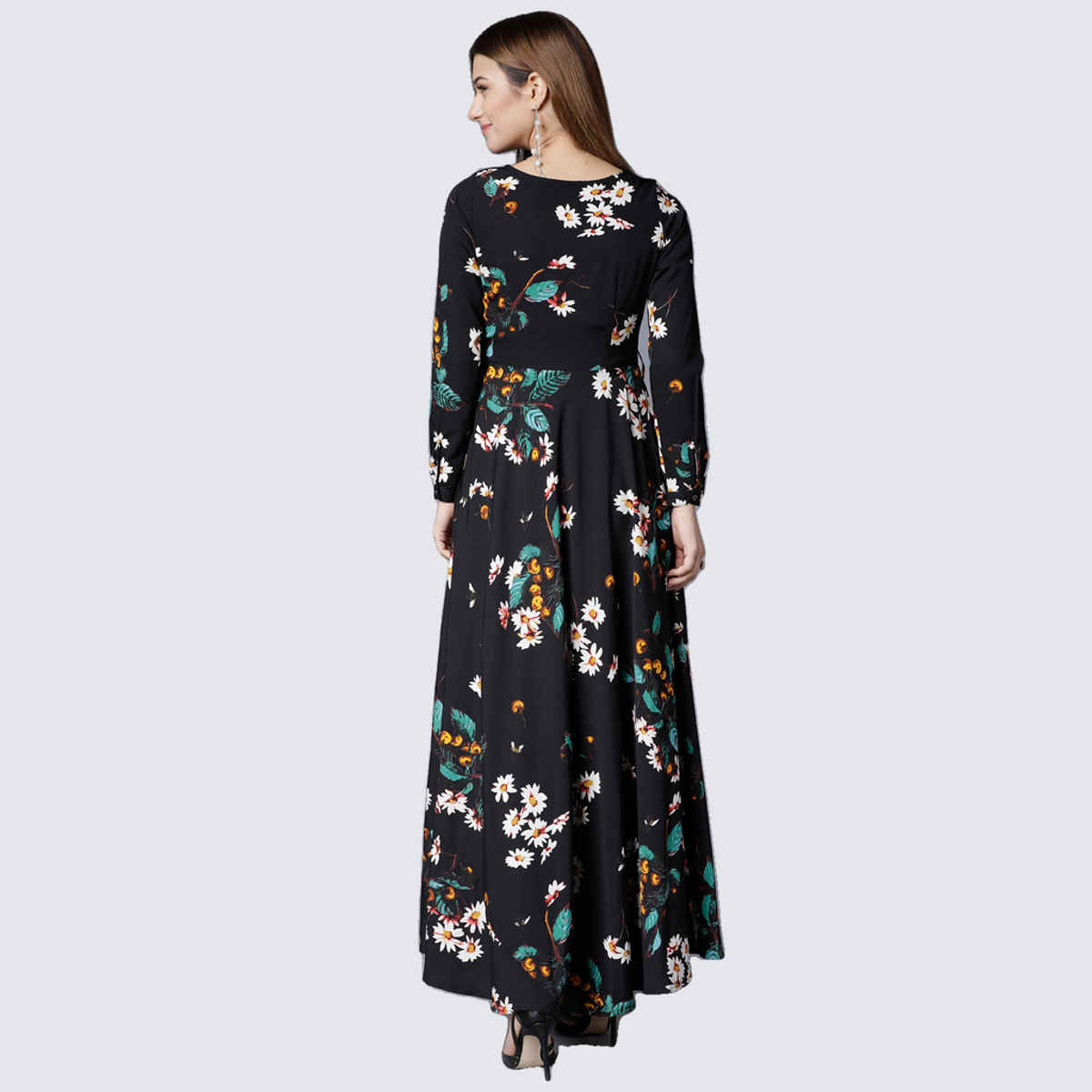 Tokyo Talkies Women's Floral Printed Maxi Dress | Black - L