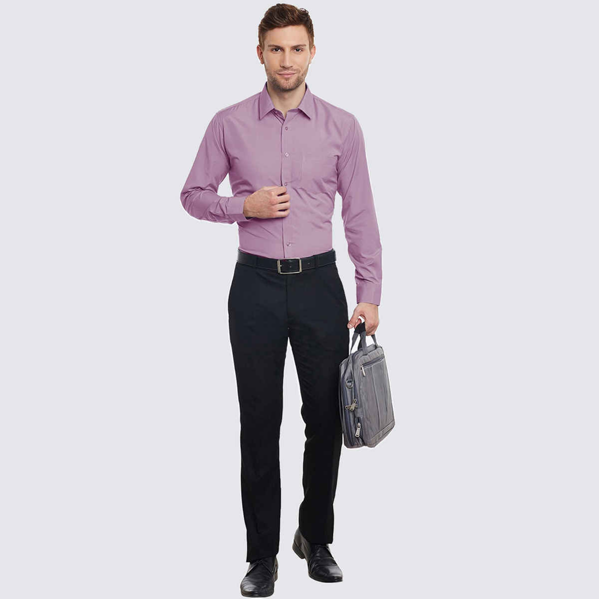English Navy Men Mauve Solid Slim Fit Formal Shirt-38