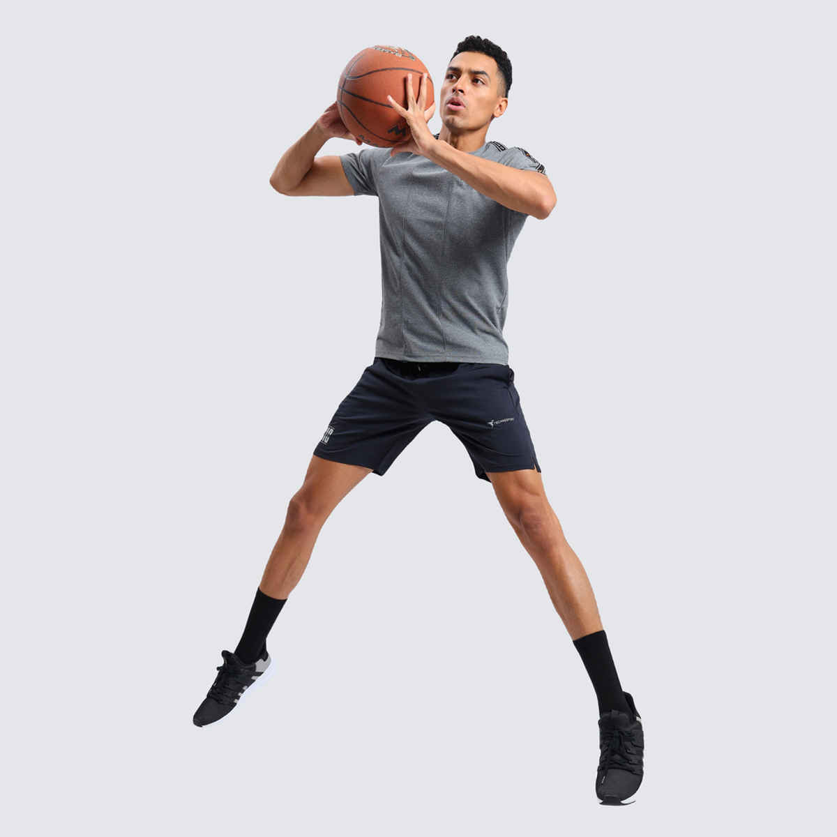 Technosport Men Poly Solid Relax Fit Sports Shorts with ELASTO LITE | Black | M