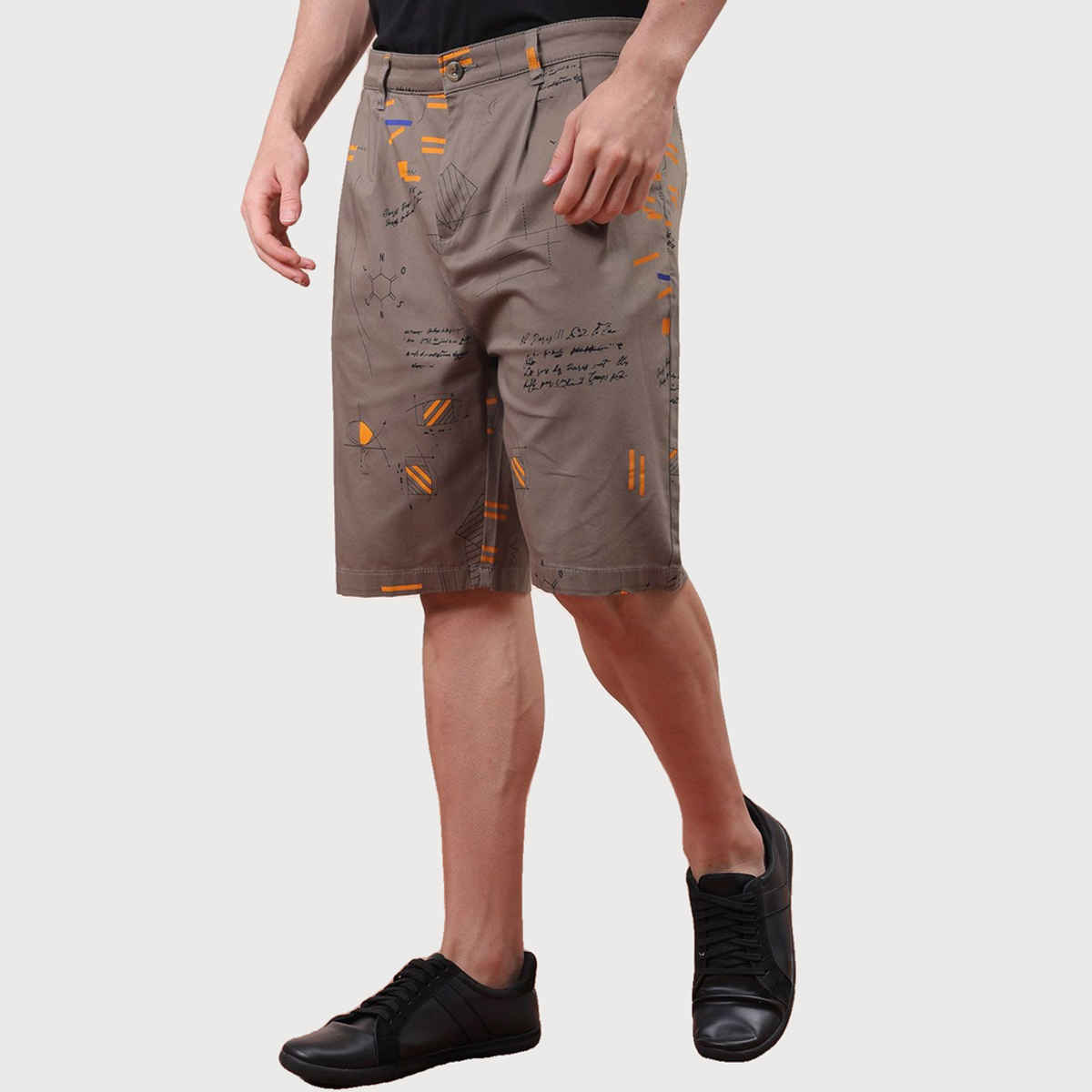 The Indian Garage Co Men s | Relaxed Fit Face Print Casual Pleated Shorts | Vetiver | 30