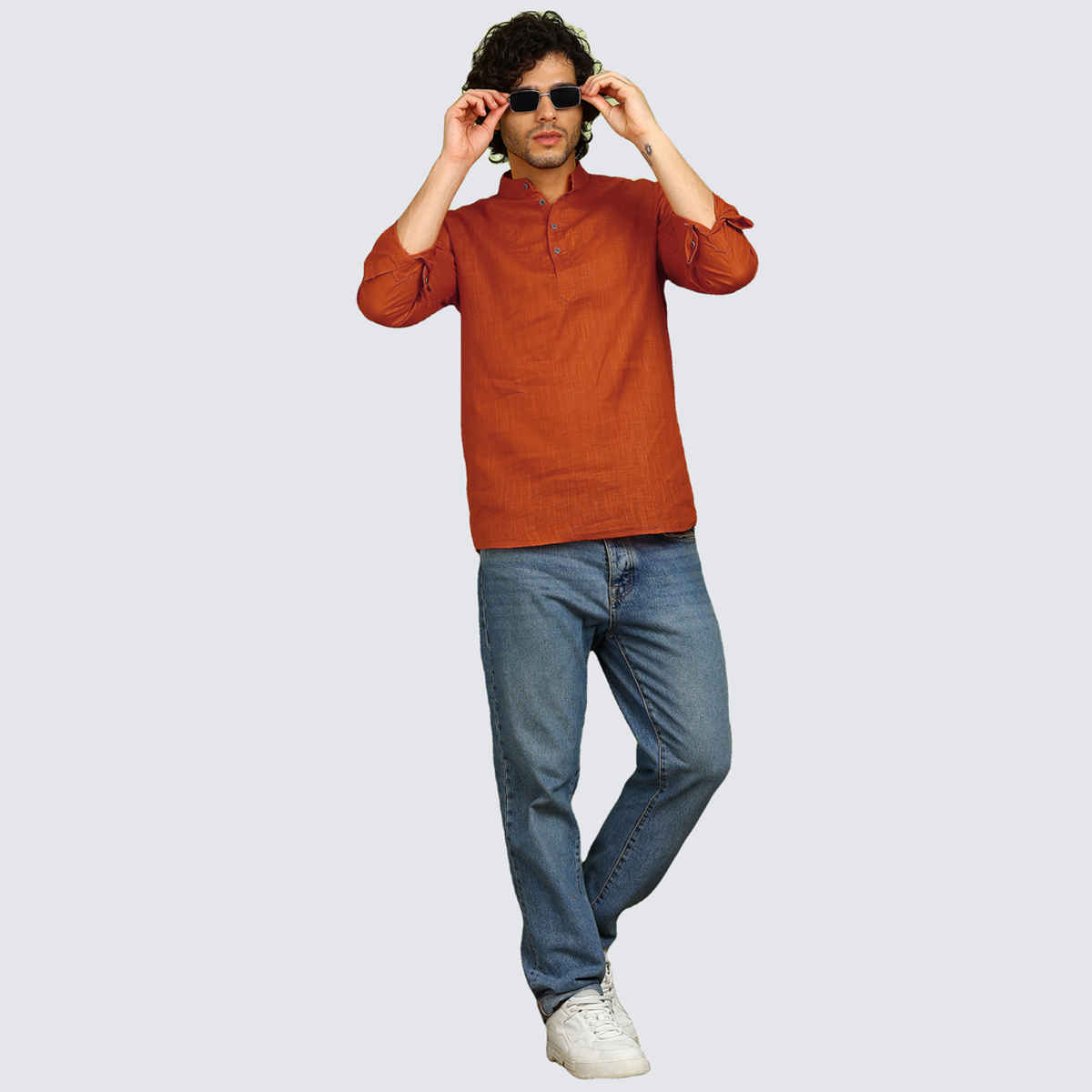 Allan Peter Men's Solid Short Kurta | Red - XL