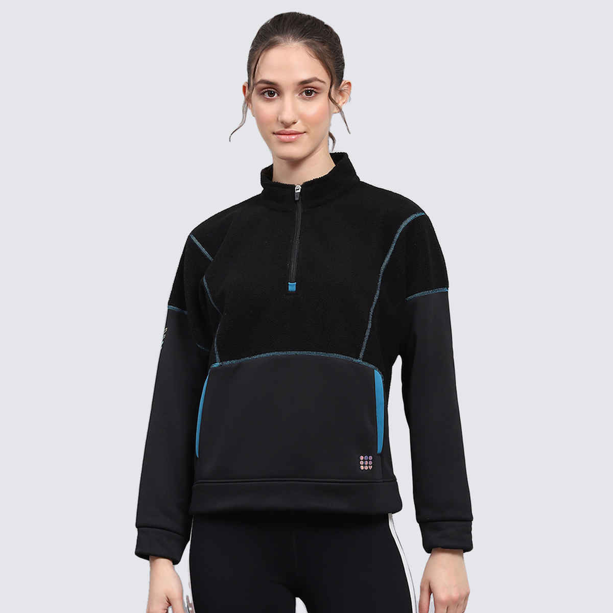 Rock.It By Monte Carlo Womens Solid Black Mock Neck Full Sleeve Sweatshirt | 2240102697-2-36 | M