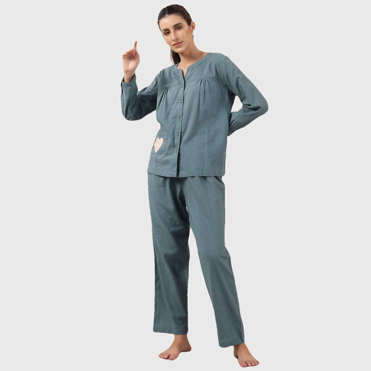 Sanskrutihomes Teal Pure Cotton Night Suit | Teal - S