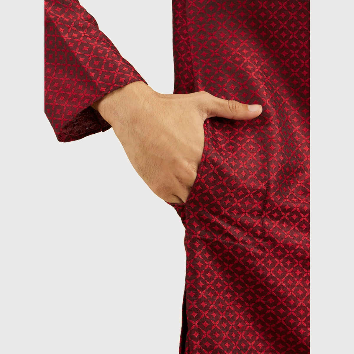 Diwas By Manyavar Maroon Art Silk Self Design Kurta Set | M