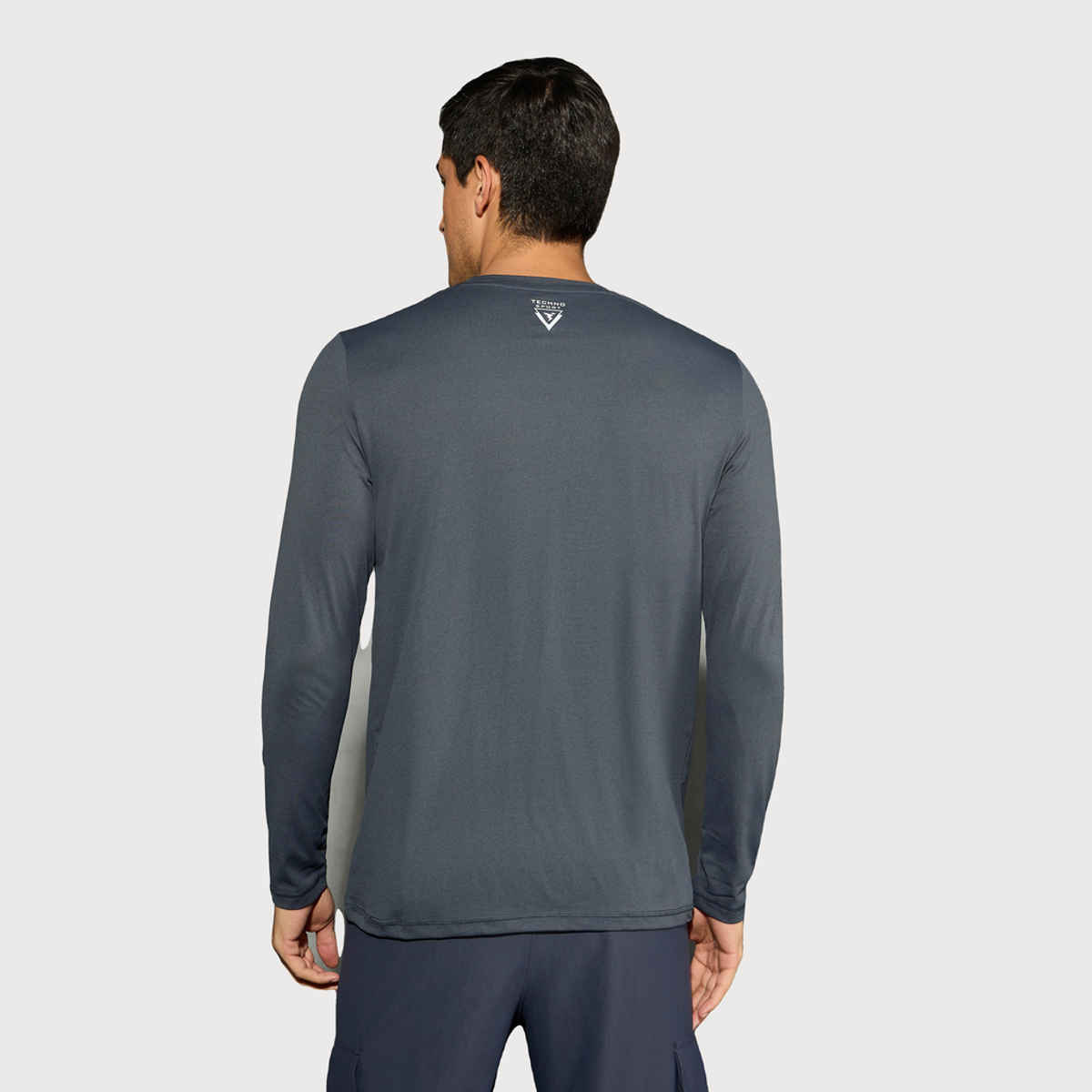 Technosport Men's Poly Solid Slim Fit Round Neck Full Sleeve Sports T-shirt | Carbon Grey - 2XL