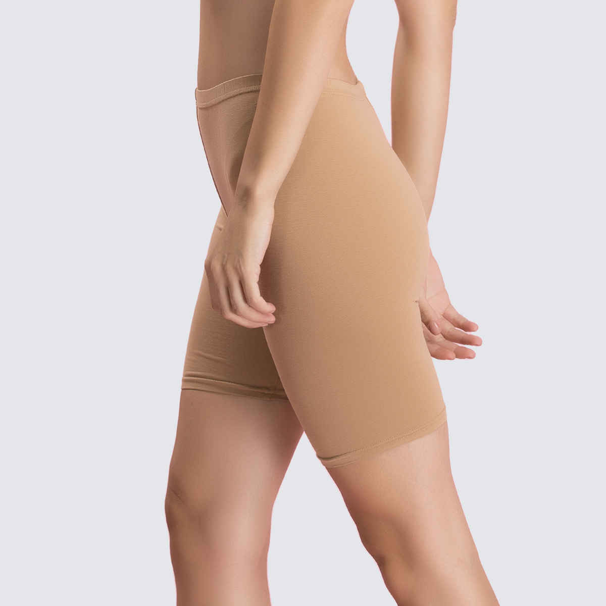 Clovia Cotton Mid Waist Cycling Shorts With Inner Elastic | Nude | M