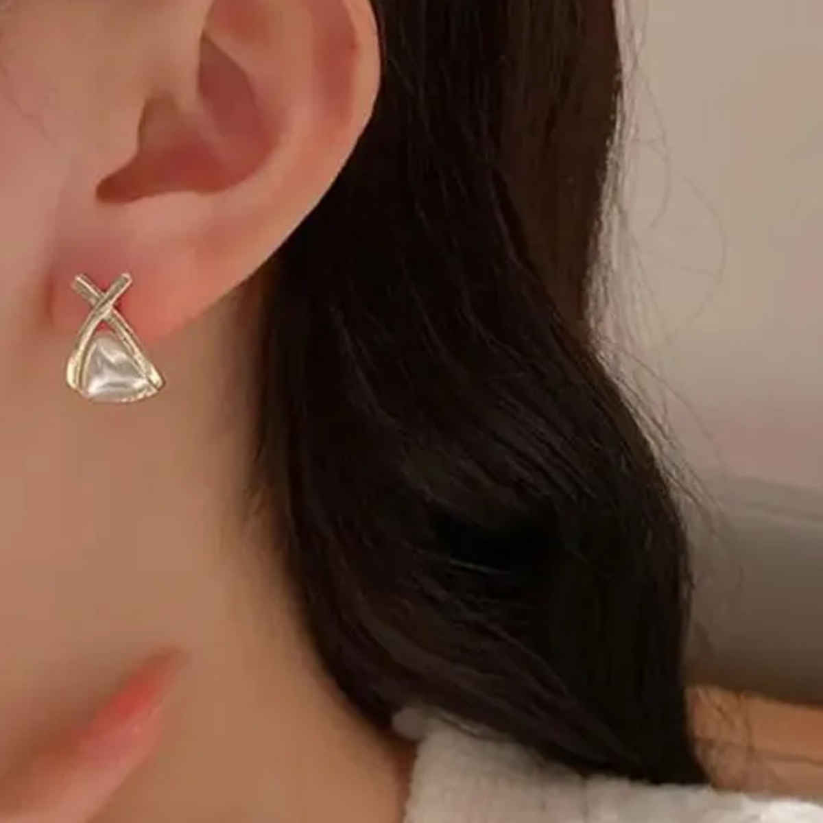 Estailo Fashion Women's Pearl Cross stud Earrings | Lightweight Statement Jewellery | E0001360