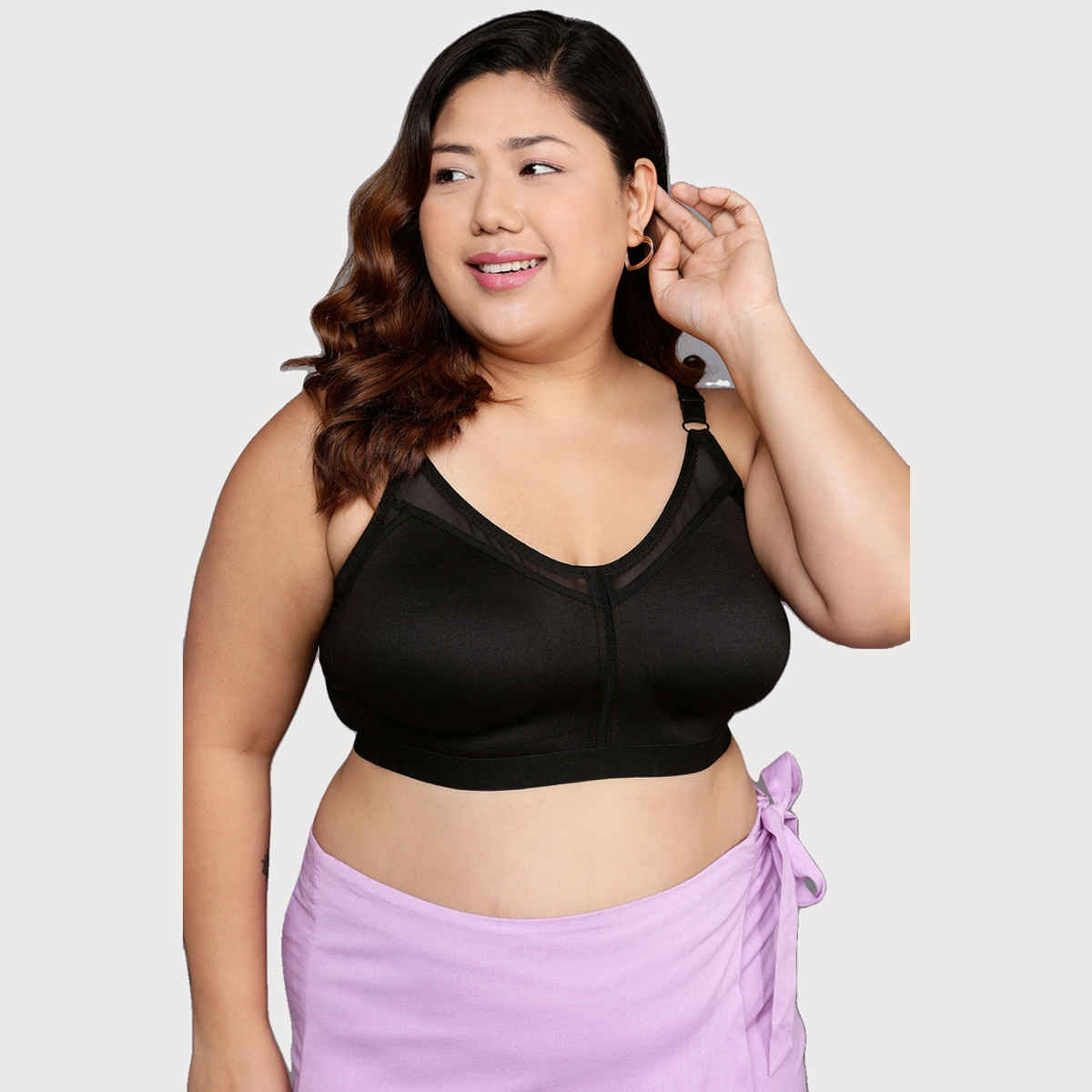 Clovia Women Non-Padded Non-Wired Spacer Cup Full Figure Bra - Cotton Rich | Black | 34B