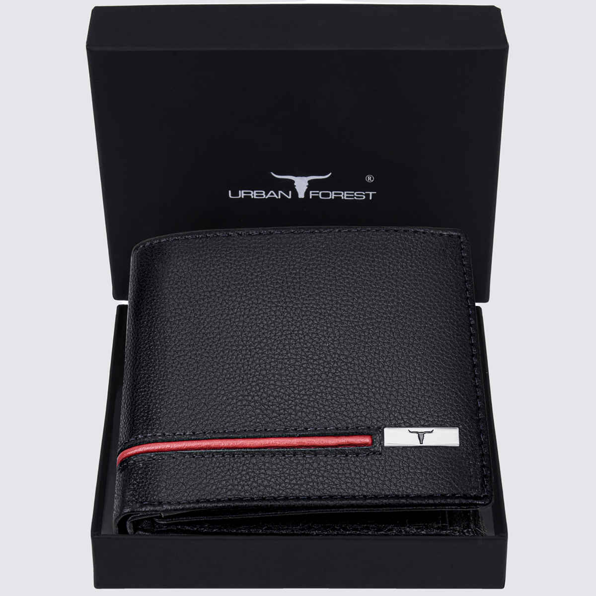 URBAN FOREST Men's Stag Leather Wallet | Black & Red