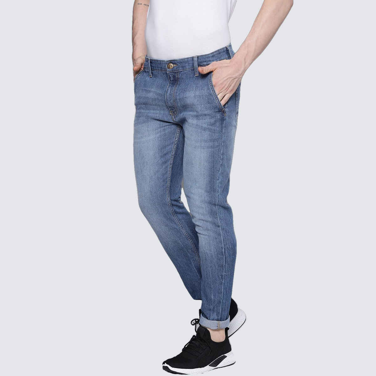 The Indian Garage Co Men's Slim Fit Solid Casual Jeans | Blue - 32