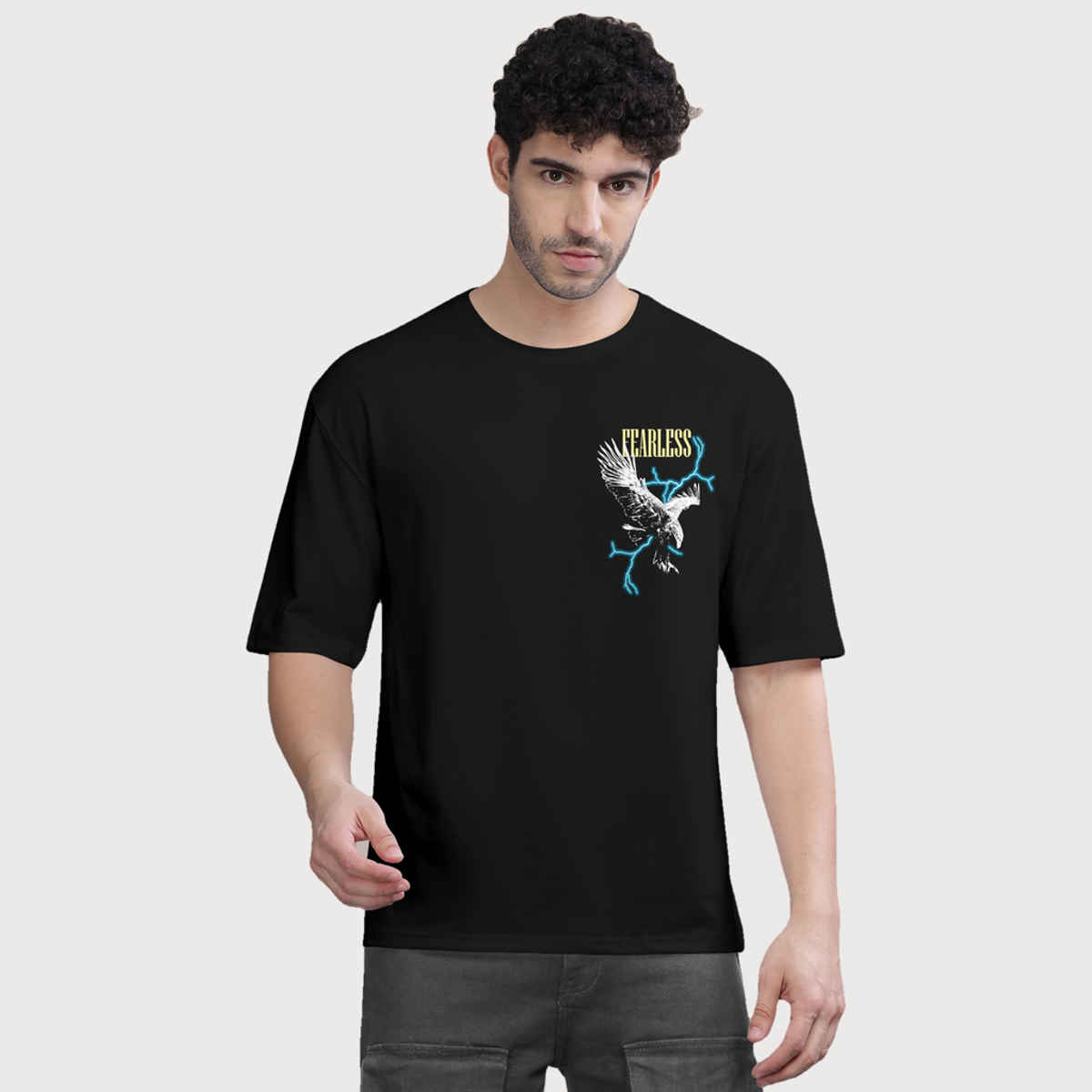 Bullmer Men's Oversized T-shirt Front and Back Printed | Black | L