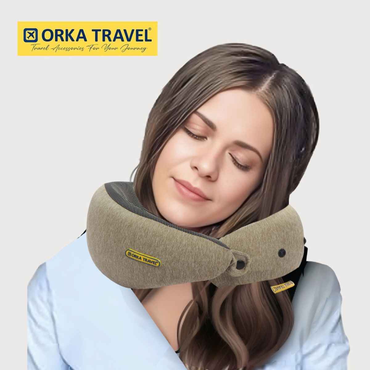 ORKA Unisex Solid Melange Neck Pillow | Brown - One Size