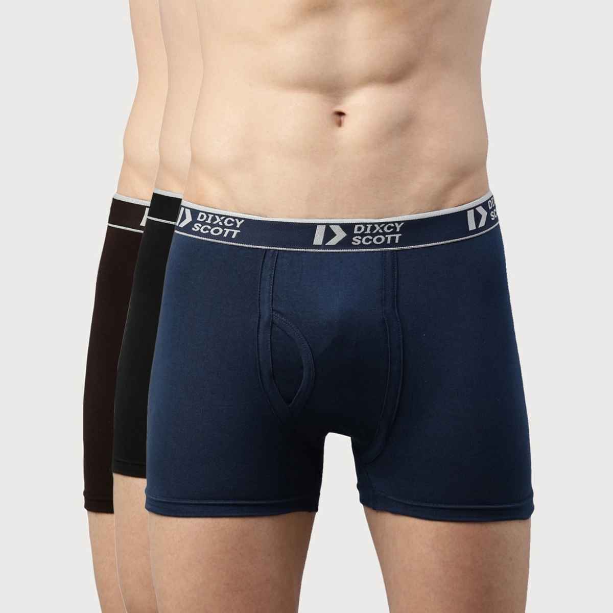 Dixcy Scott Men's 100% Combed Cotton Outer Elastic Waitband Long Trunk | Multicolour - S