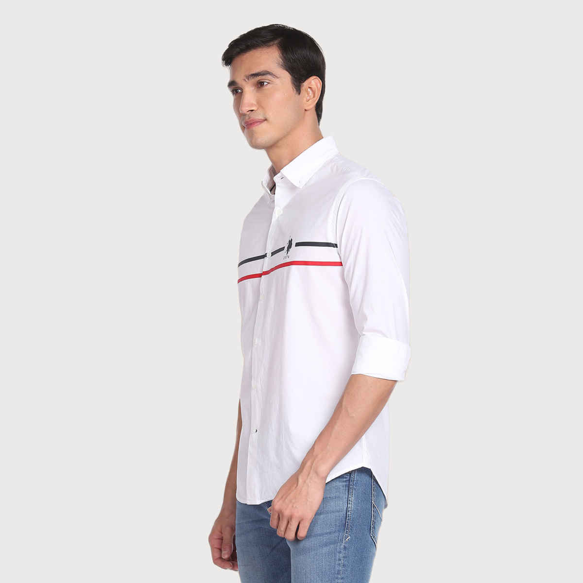 U.S. Polo Assn. Men's Horizontal Stripe Cotton Casual Shirt | White - 42