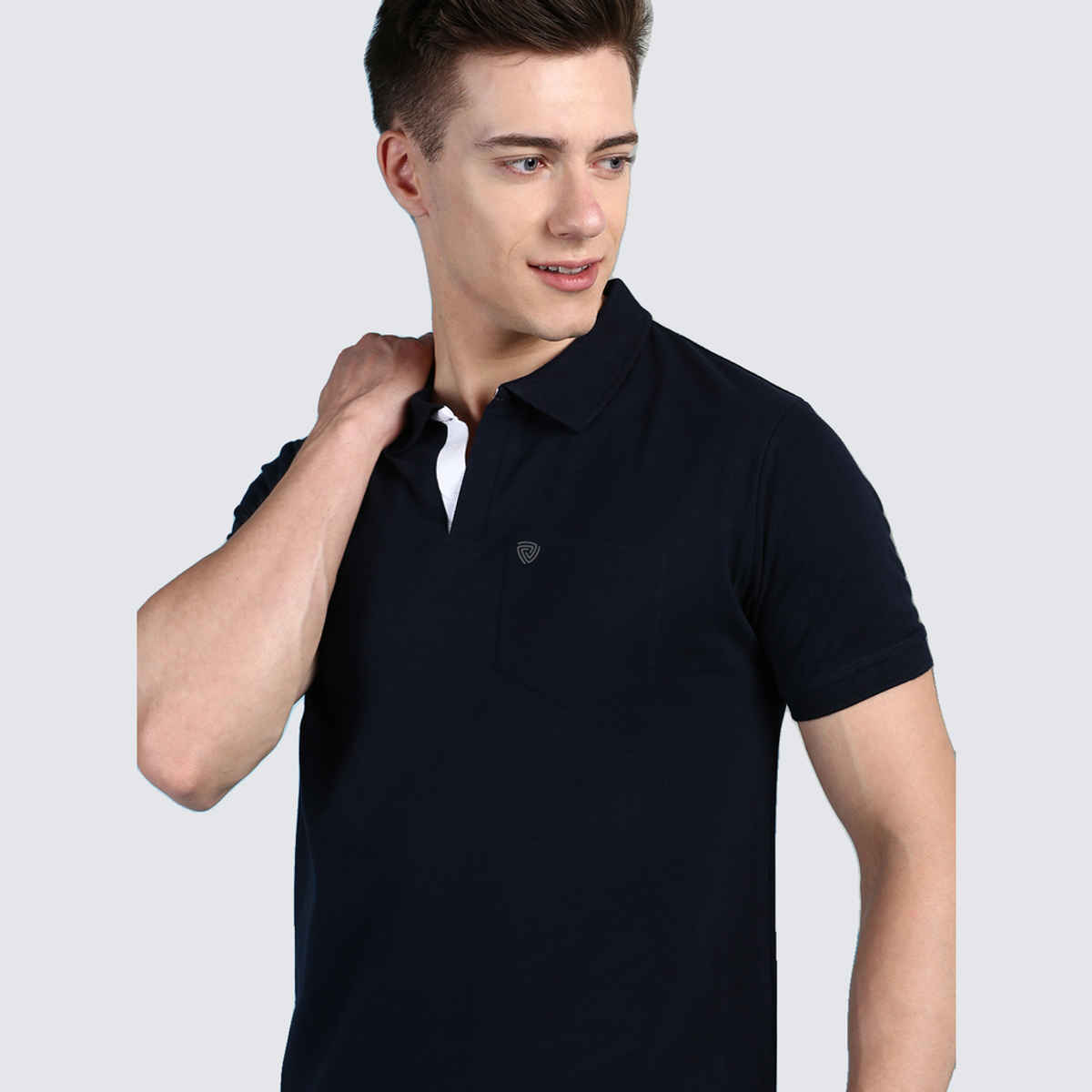 Lux Cozi Solid Cotton Polo T-shirt with Pocket for Men | Navy | Size - M