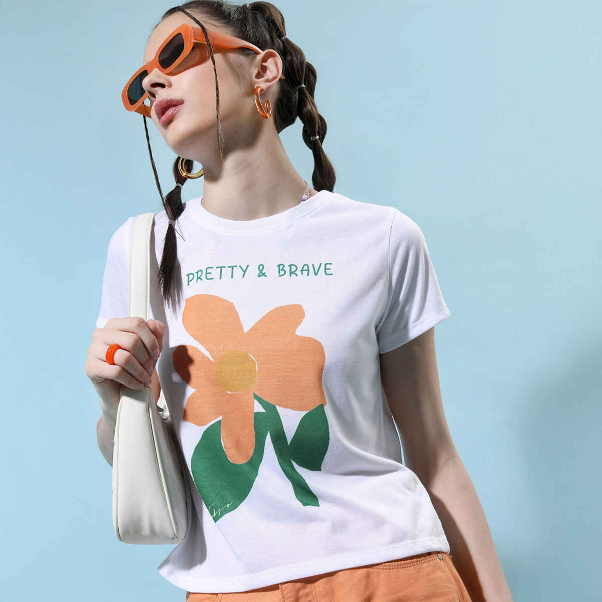 Tokyo Talkies Women's Floral Printed Round Neck T-Shirt | White - M