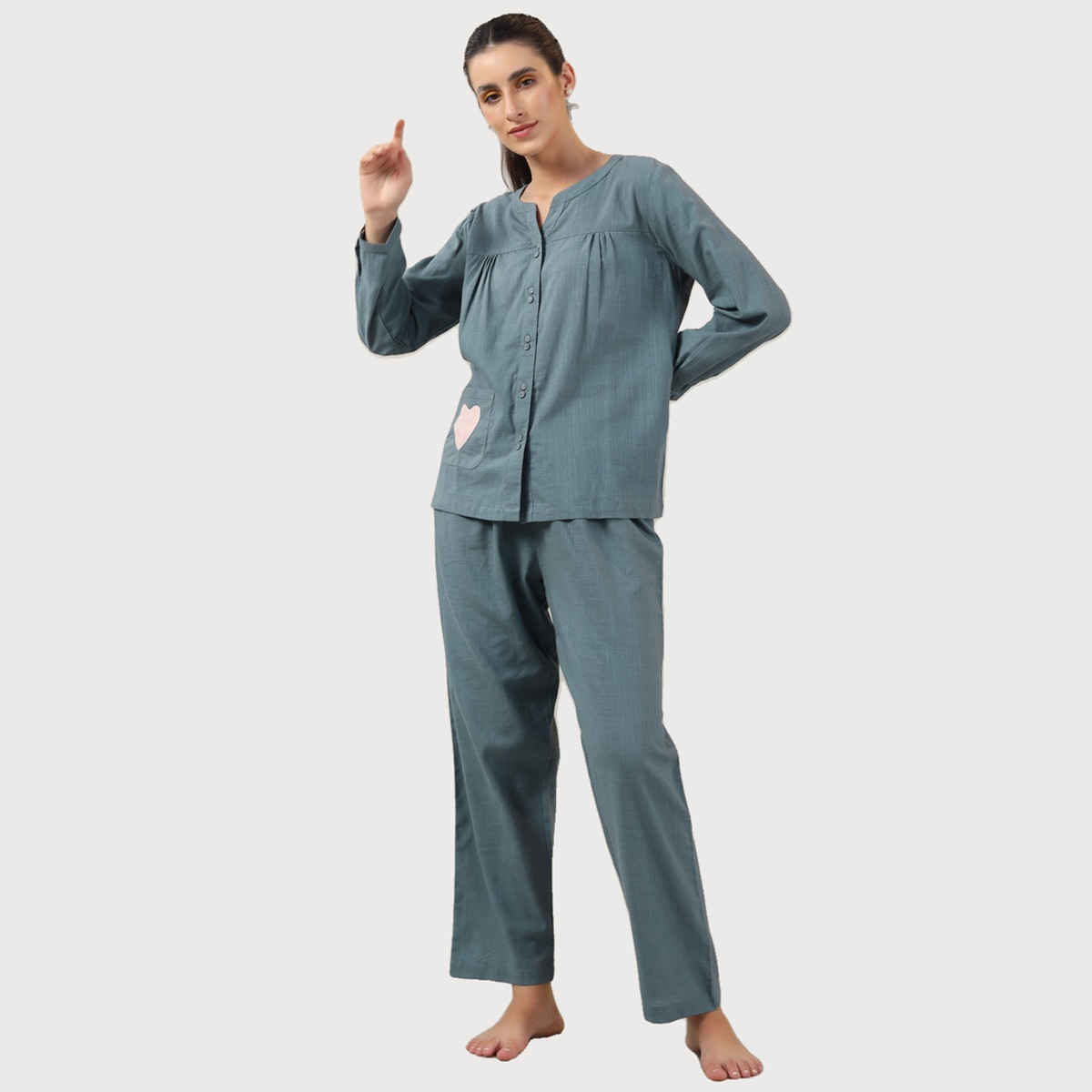 Sanskrutihomes Teal Pure Cotton Night Suit | Teal - XXL