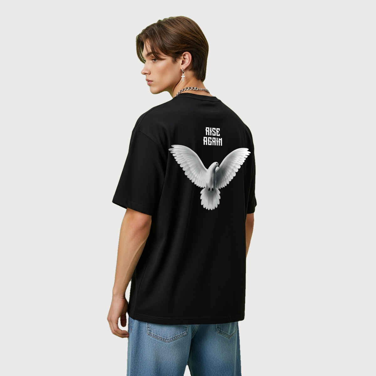 BENNY BROOKS Men's Round Neck half sleeve Oversized T-shirt |AA(ARN)BLACK262 | Black - M