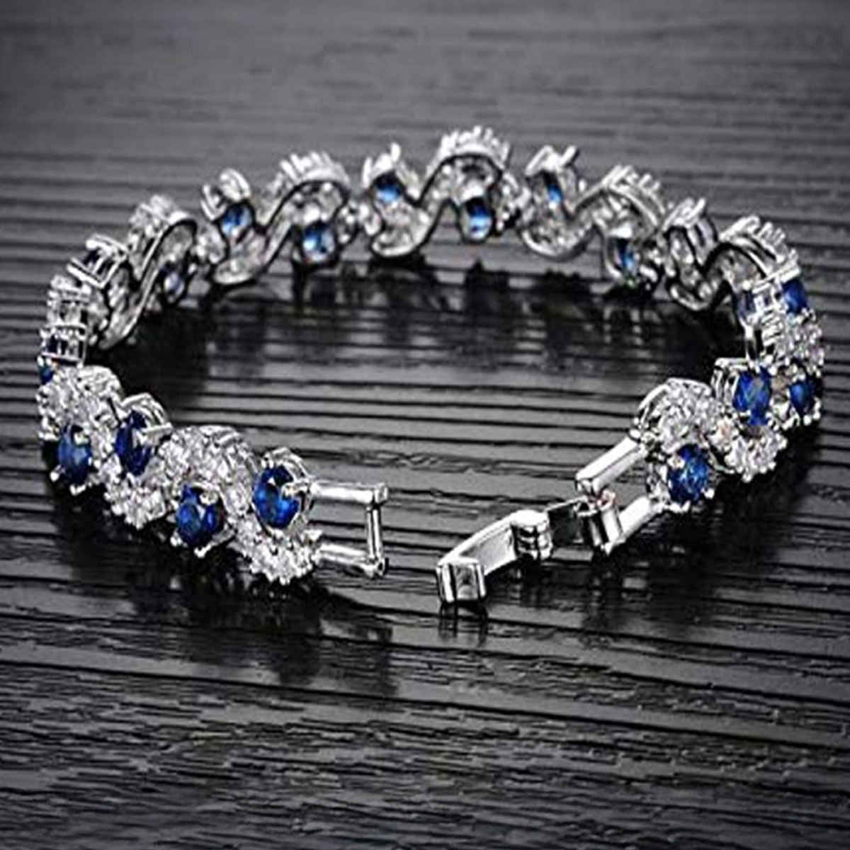 Shining Diva Fashion Royal Blue Crystal Cz Silver Plated Bracelet for Girls and Women | 9576b