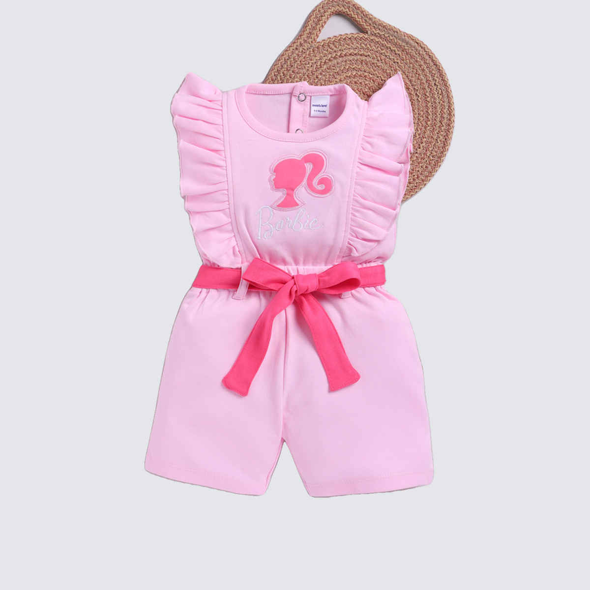 Mom's Love Girls' Printed Cotton Rompers | Pink | 06 - 09 months