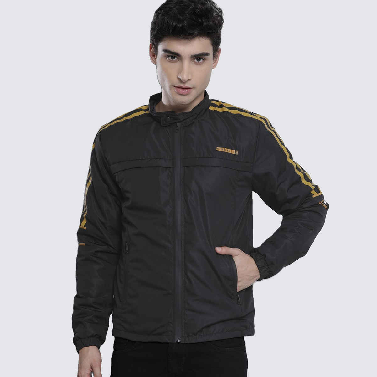 The Indian Garage Co Men's Slim Printed Jacket | Black - L