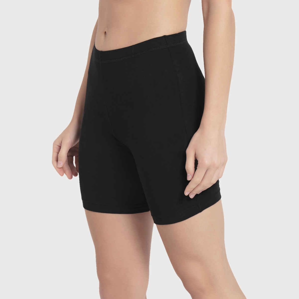 Jockey 1529 Women's Super Combed Cotton Mid Waist Underwear Shorties|Concealed Waistband | Black-XL