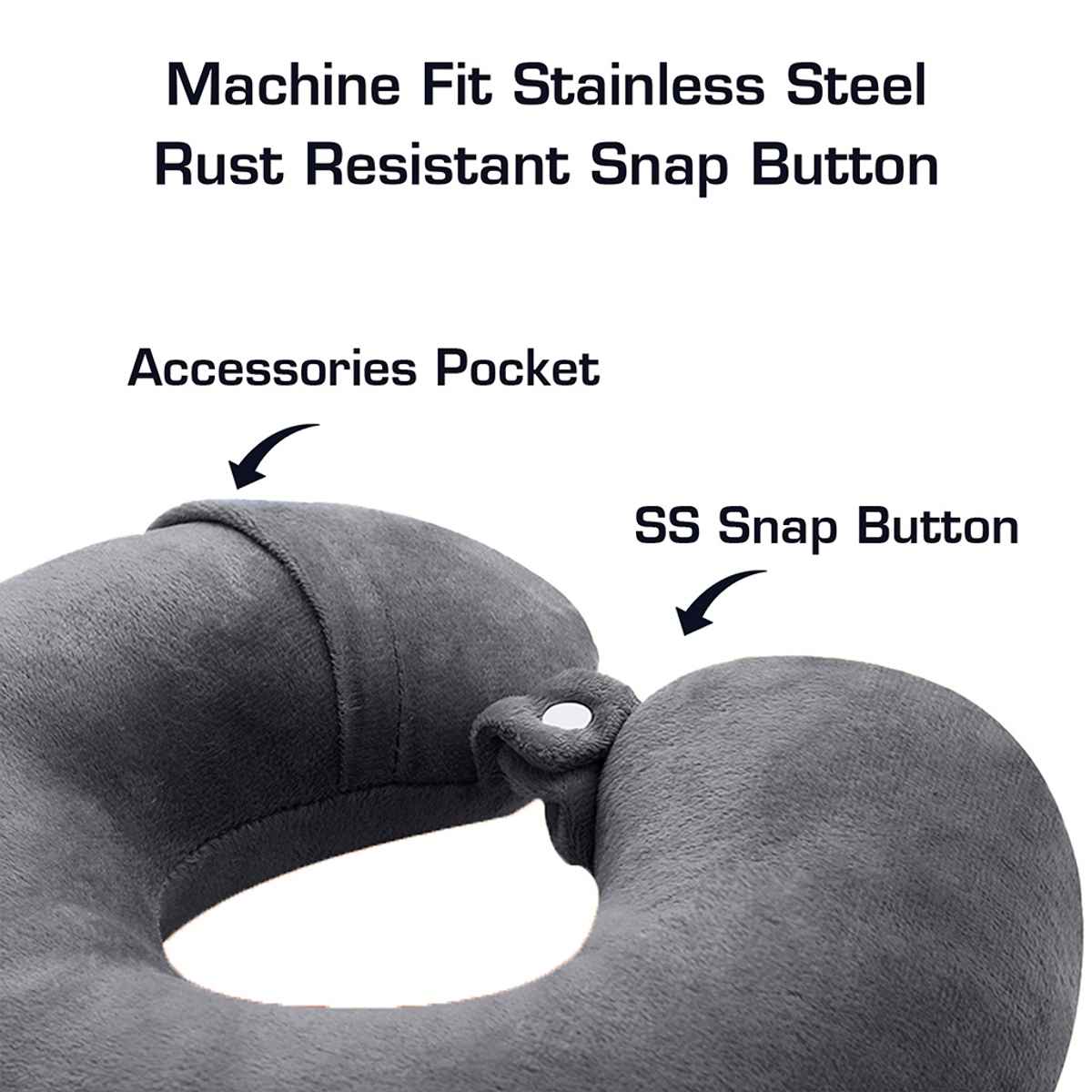 Billebon Unisex Fabric Neck Pillow with Eye Mask | Grey - Free Size