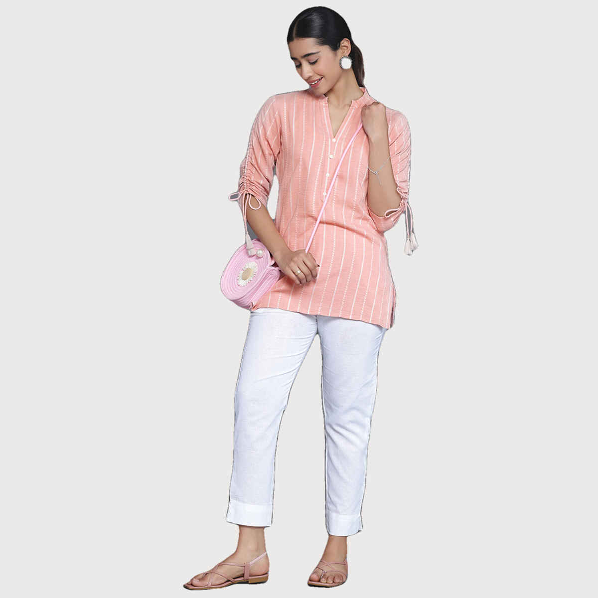 Libas Women's Cotton Blend Self Design Kurti | 26903 | Peach - L