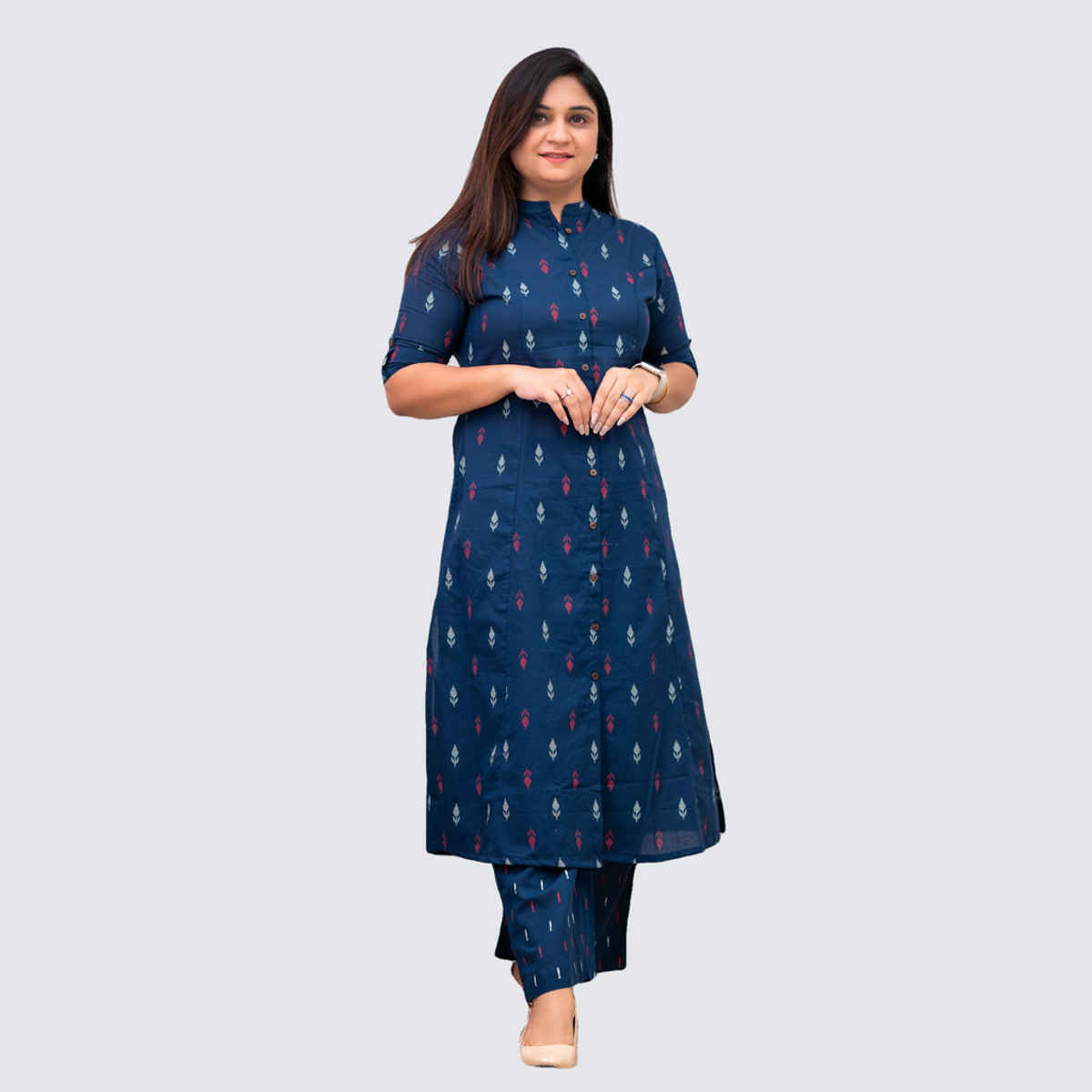 GoSriKi Women's Viscose Rayon Straight Printed Kurta with Pant & Dupatta | VIBHA | Blue - M