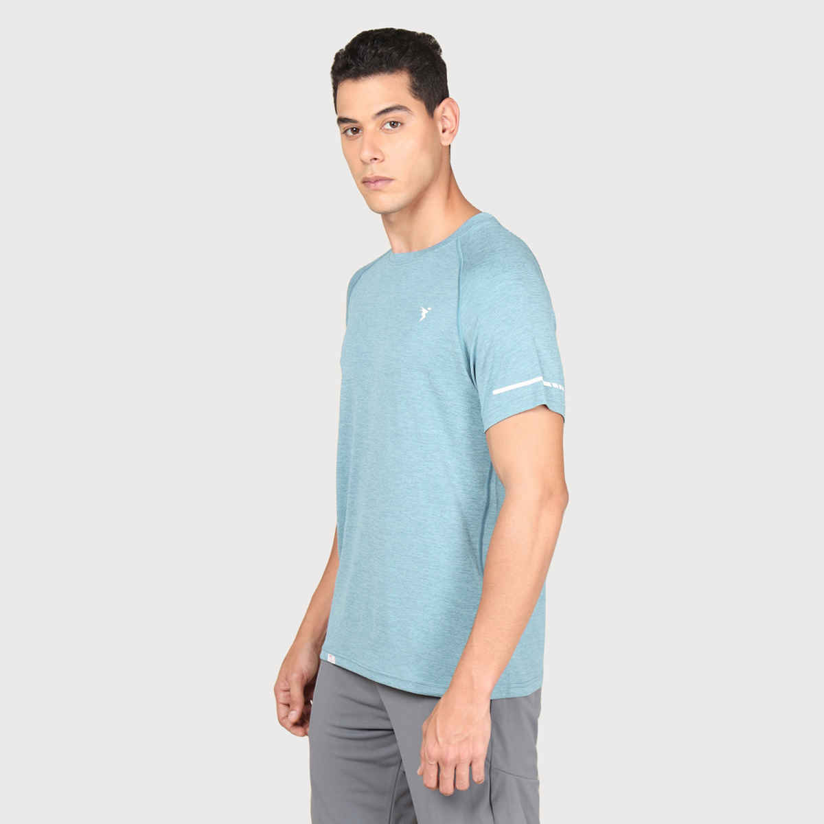 Technosport Men's Poly Melange Slim Fit Round Neck Sports T-shirt | Capri Blue - 2XL