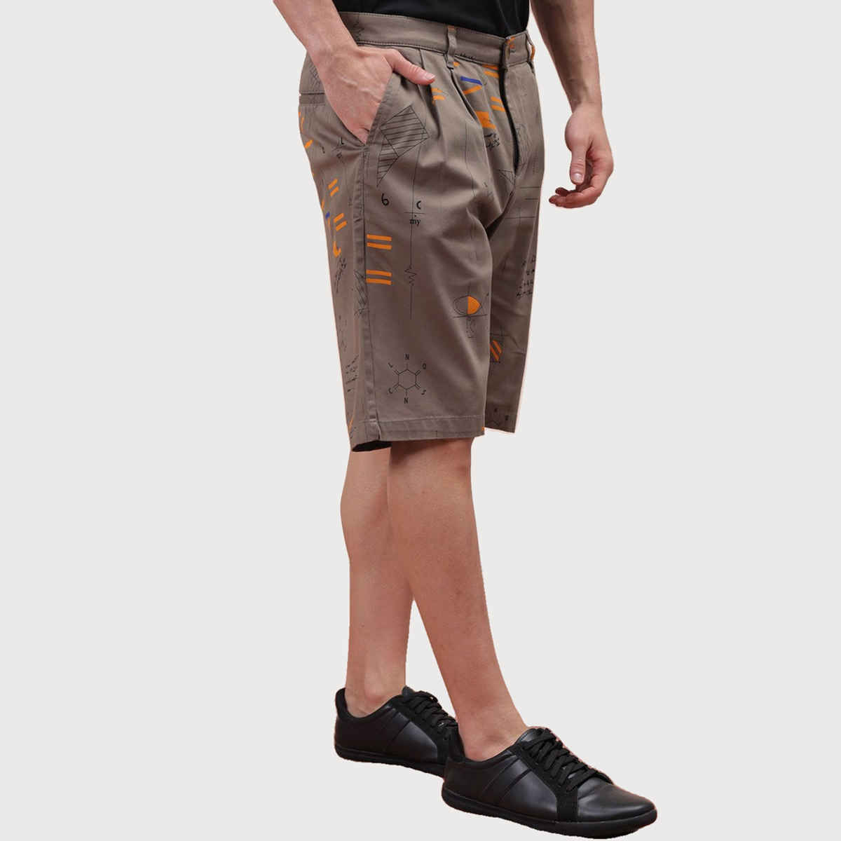 The Indian Garage Co Men s | Relaxed Fit Face Print Casual Pleated Shorts | Vetiver | 30