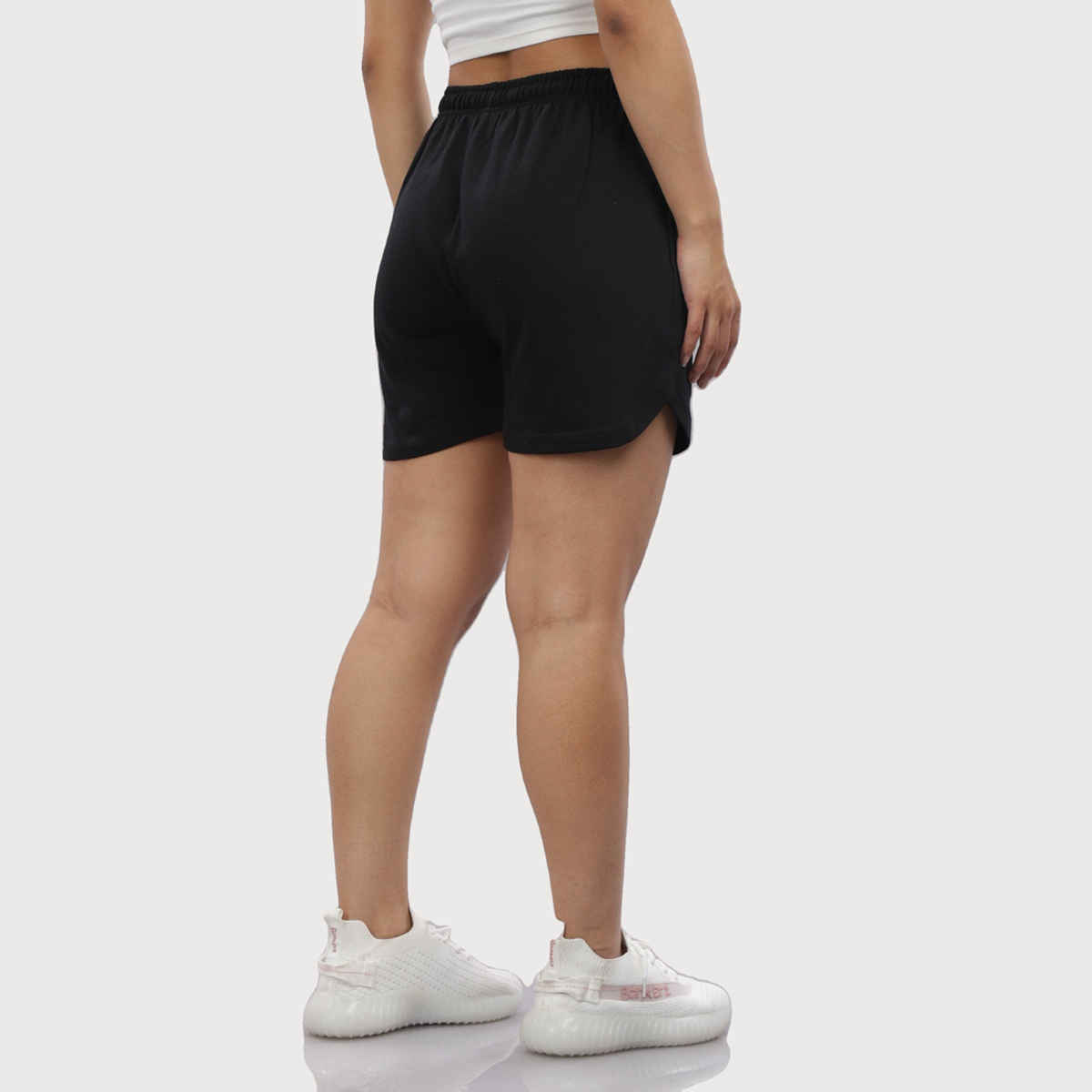 Springman Solid Black shorts With Elastic & Drawstring For Women | XL