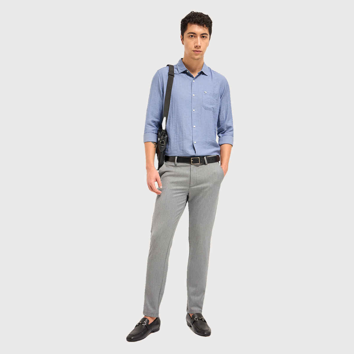 The Bear House Men 4 Way Stretch Solid Formal Trouser - Pagar | Grey | 38